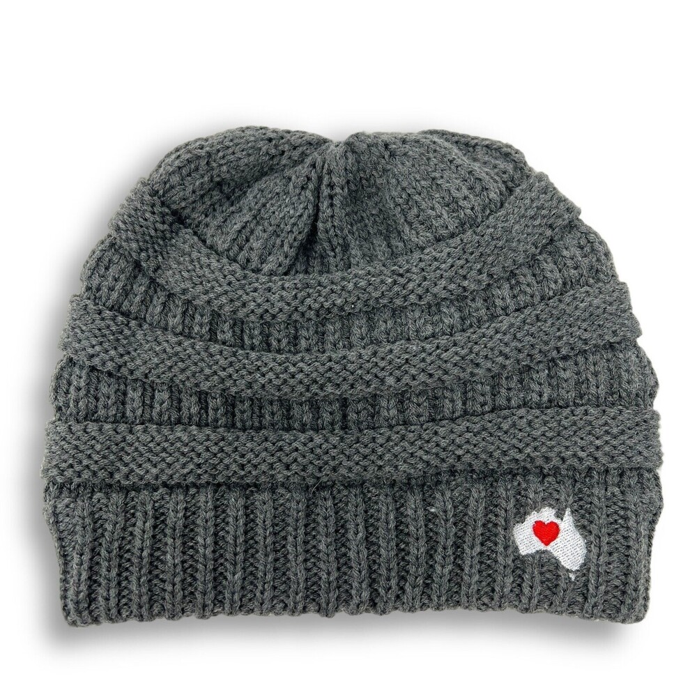 C.C Cable Knit Chunky Beanie Hat with Embroidered Australia Love One Size